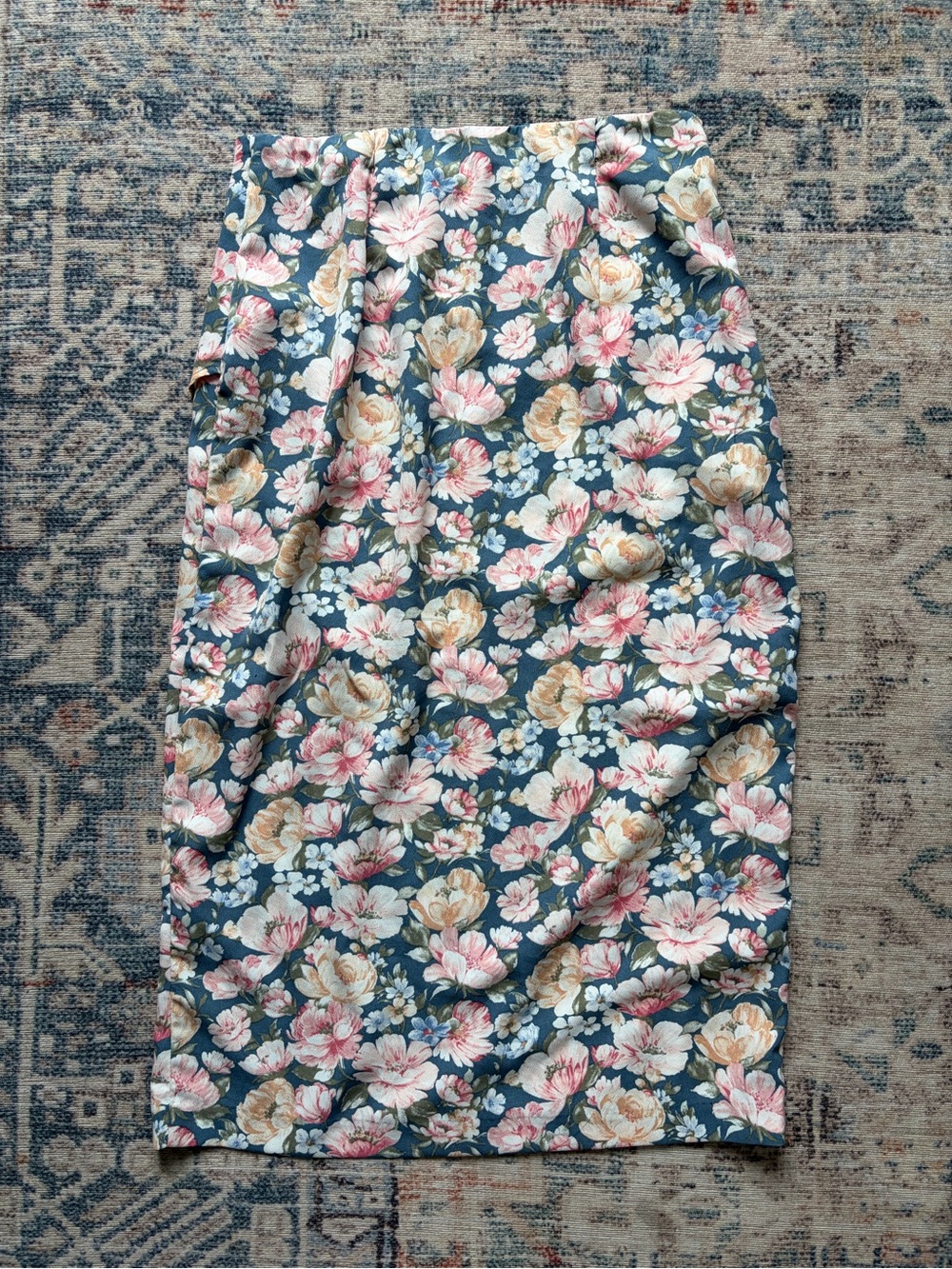 Abercrombie & Fitch Blue Floral Midi Skirt with Pink & Cream Blooms - Picture 5 of 8